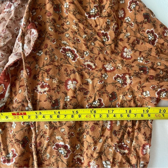 American Eagle Rust Floral Boho Mini Dress XL Bell Sleeve Smocked Waist Festival - Picture 8 of 12